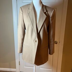 Sag Harbor Women's Petite Size 6 Structured Tan Single Button Wool Blazer